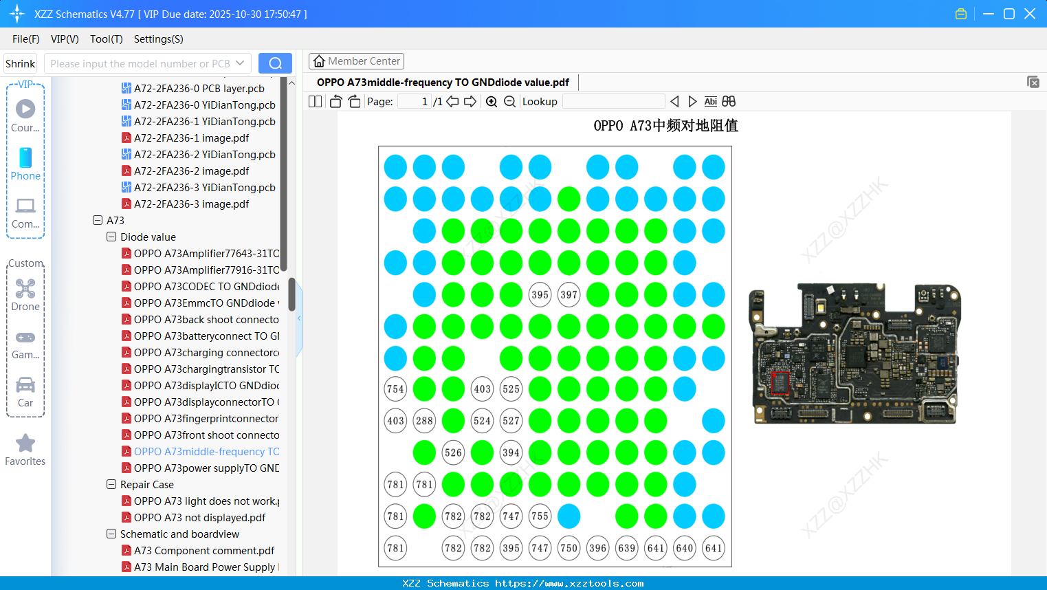 OPPO A73middle-frequency TO GNDdiode Value